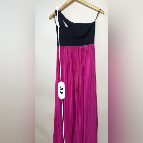 Michelle Mason One Shoulder Colorblock Silk Dress in Hot Fuchsia Pink and Black - Picture 6 of 13